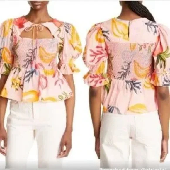 FARM RIO Women's Mixed Fruit Smocked Bodice
Top Pink Multi Size M NWT - Picture 3 of 9